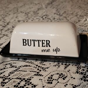 Home Essentials White and Black Butter Dish